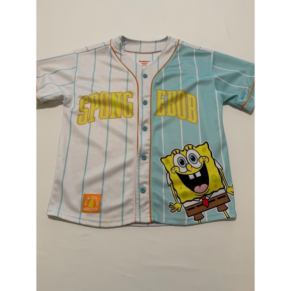 Nickelodeon Other - Nickelodeon SpongeBob SquarePants Kids Baseball Jersey Blue White Pinstripe M 99